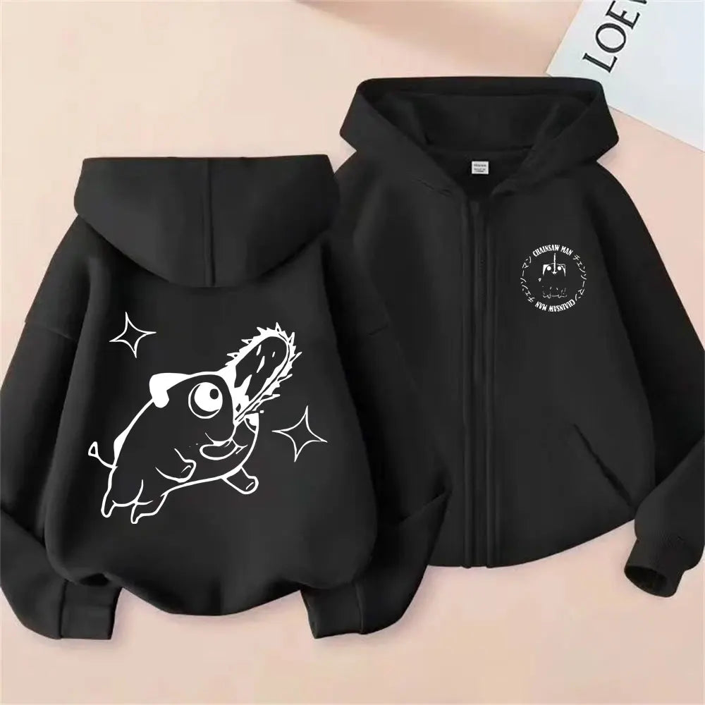 Pochita Washed Zip-Up Hoodie | Chainsaw Man Retro Jacket Hoodies & Sweatshirts - The Eezee Shop