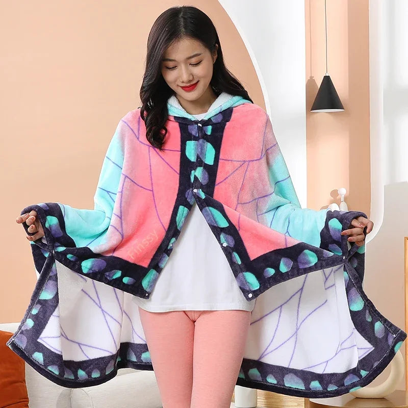 Demon Slayer Wearable Blanket Hoodie | Flannel Cosplay Cloak Throw Blankets - The Eezee Shop