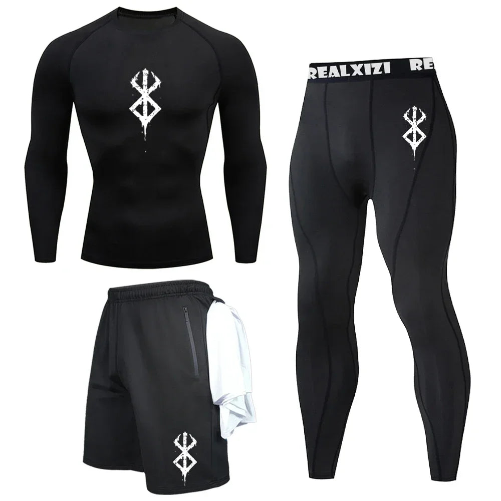 Bat Graphic Compression 3-Piece Set | Men's Gym Shirt, Shorts & Pants Gym & Compression Wear - The Eezee Shop