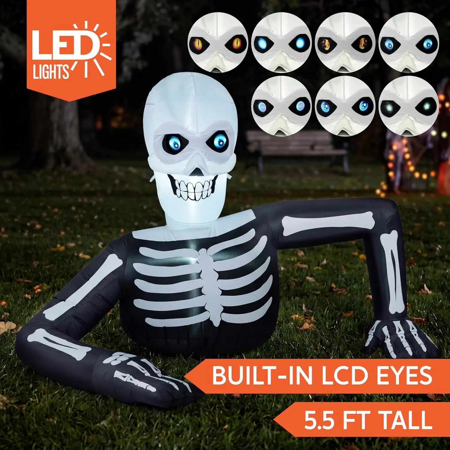 5.5ft Skeleton Inflatable with Animated LCD Eyes | Yard Decor Outdoor Halloween Decorations - The Eezee Shop