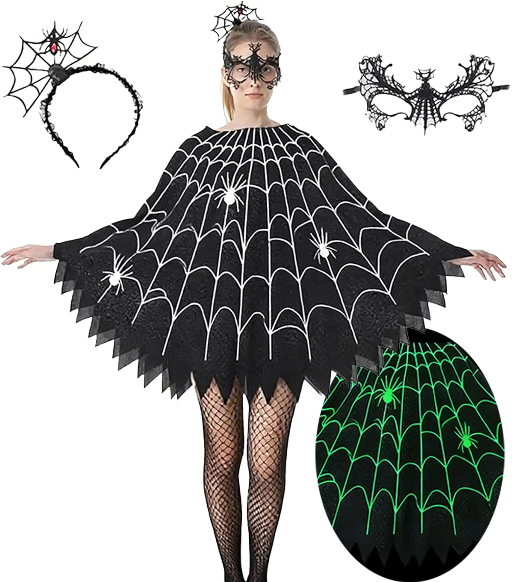Glow-in-the-Dark Spider Web Poncho | Women's Halloween Costume Halloween Costumes - The Eezee Shop