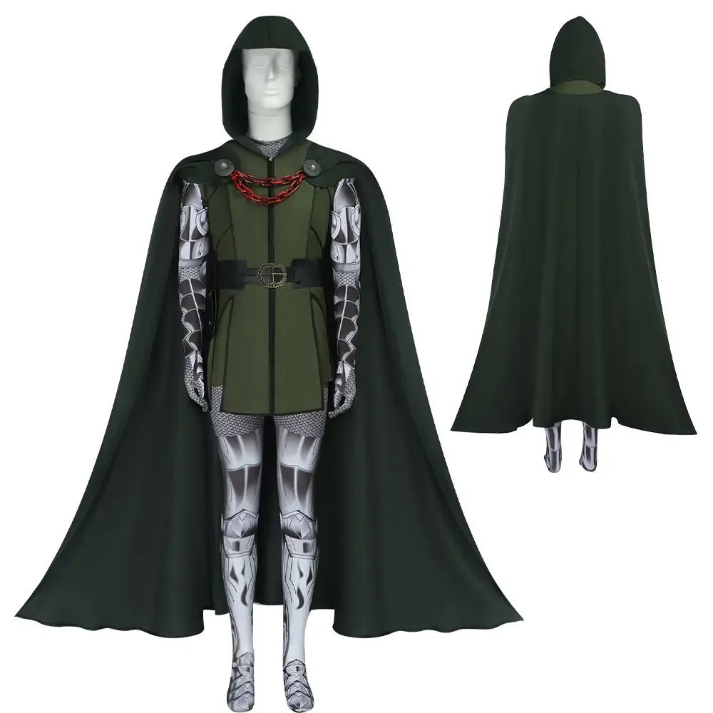 Doctor Doom Cosplay Costume | Green Vest Jumpsuit with Cape Set Cosplay Costumes - The Eezee Shop