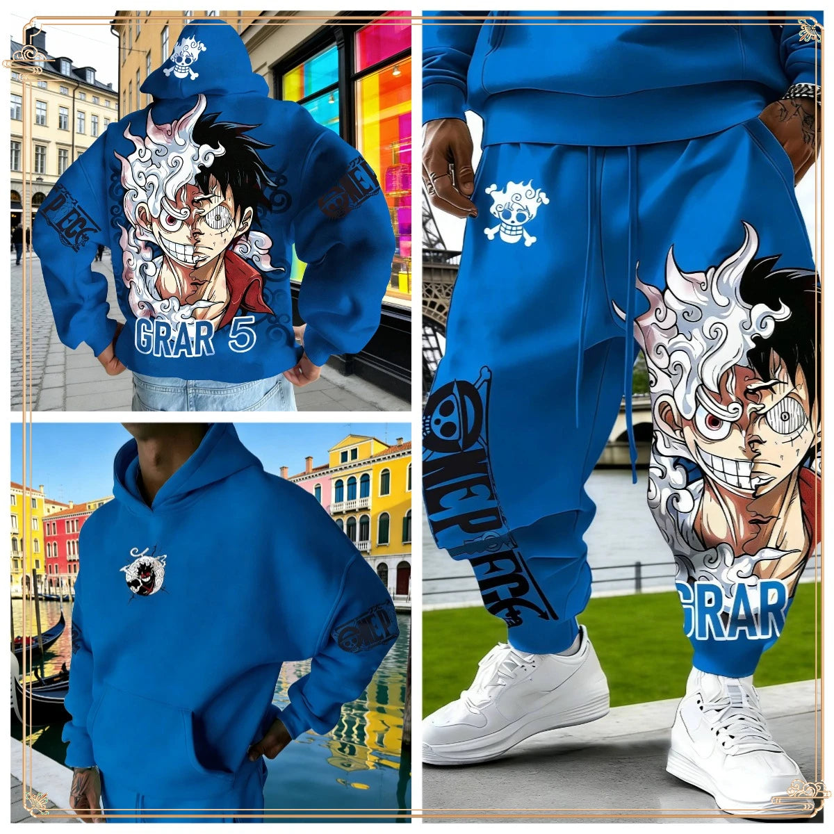 Luffy Gear 5 Hoodie & Pants Set | Red Cotton Tracksuit Outfit Sets - The Eezee Shop