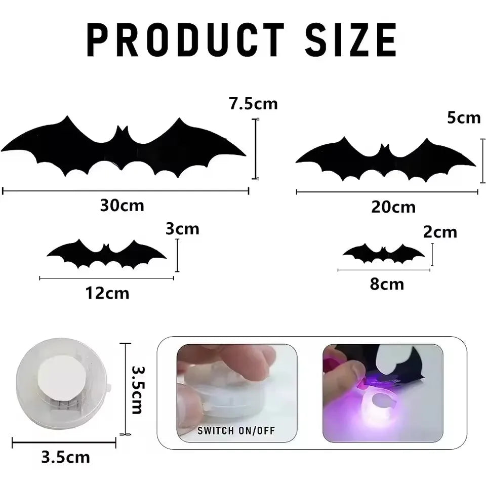 Halloween LED Night Light 3D Stereoscopic Bat Wall Decal PET Material Festival Party Home Wall Decoration Lamp - The Eezee Shop
