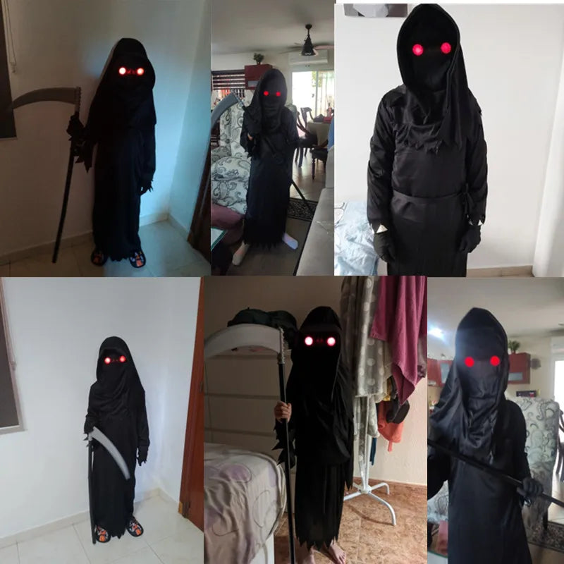 Kids Skeleton Grim Reaper Costume | Glowing Eyes Robe with Scythe Halloween Costumes - The Eezee Shop