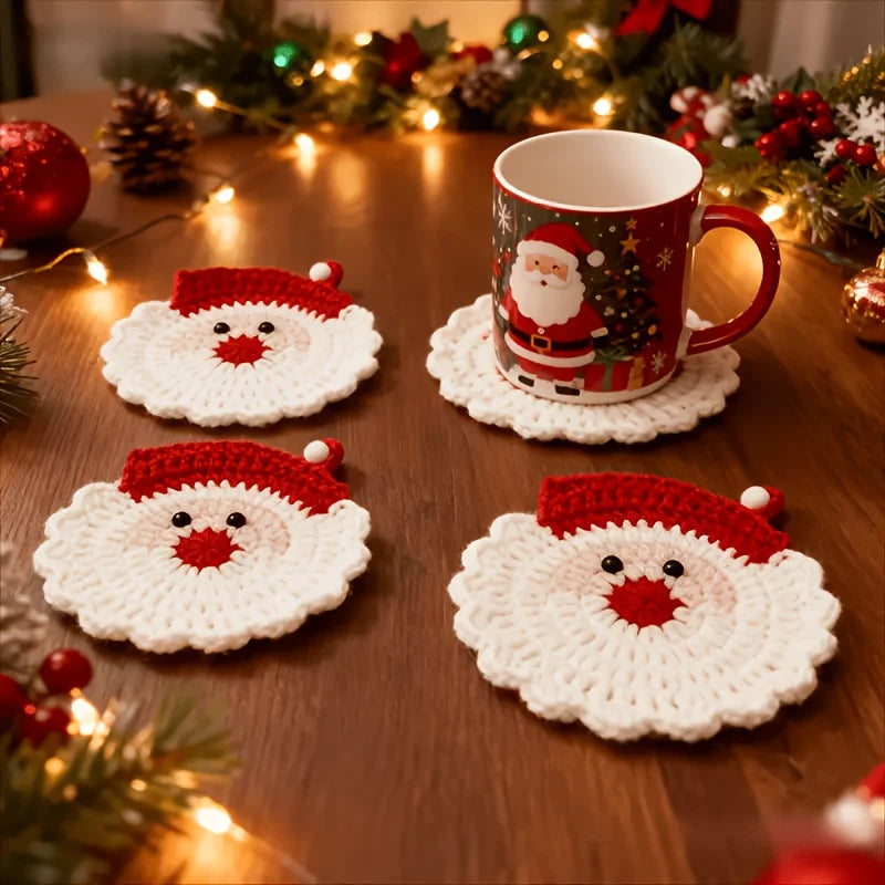 Crochet Santa Claus Coasters | Handmade Holiday Drink Coasters Party Supplies - The Eezee Shop