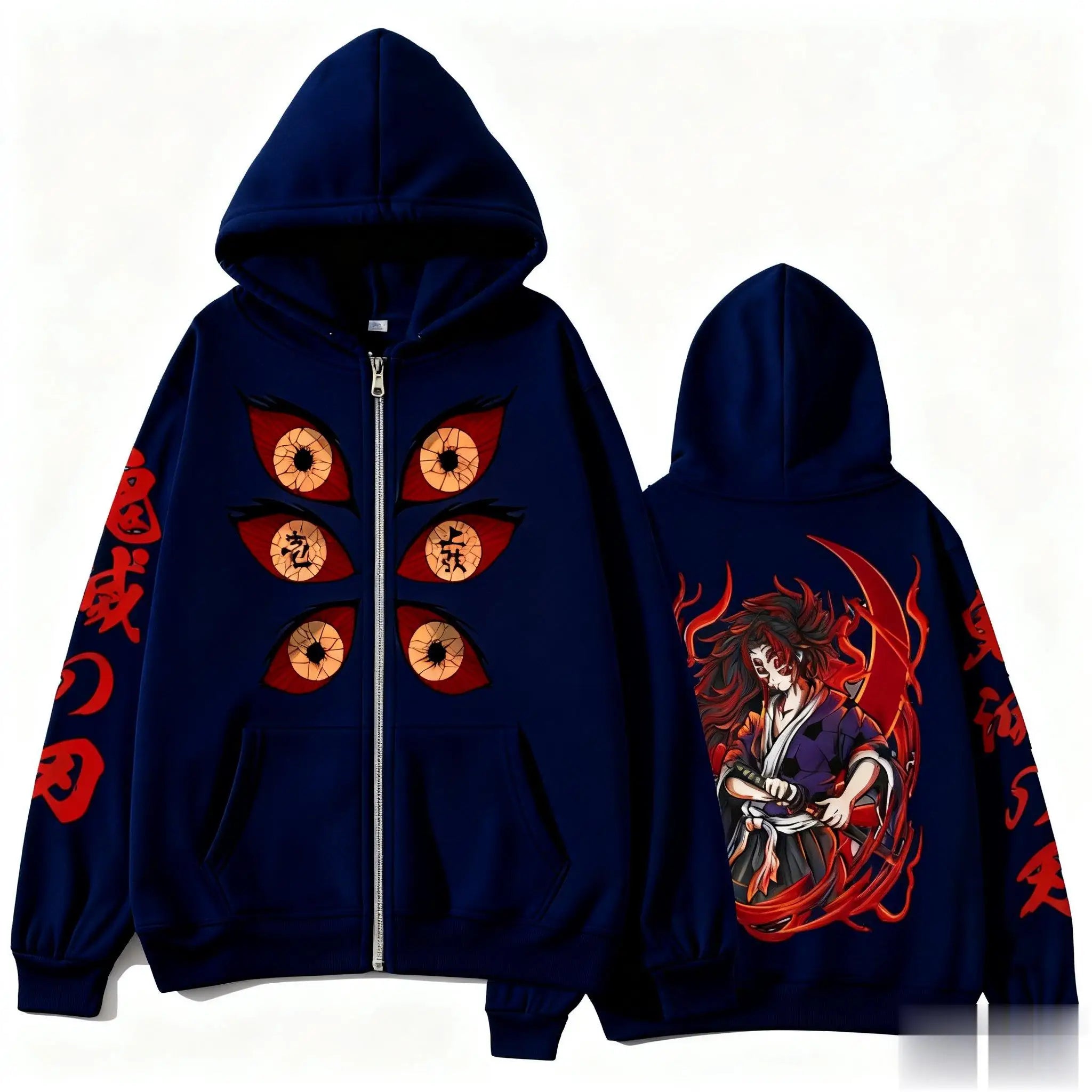 Kokushibo Cotton Zip-Up Hoodie | Demon Slayer Harajuku Jacket Hoodies & Sweatshirts - The Eezee Shop