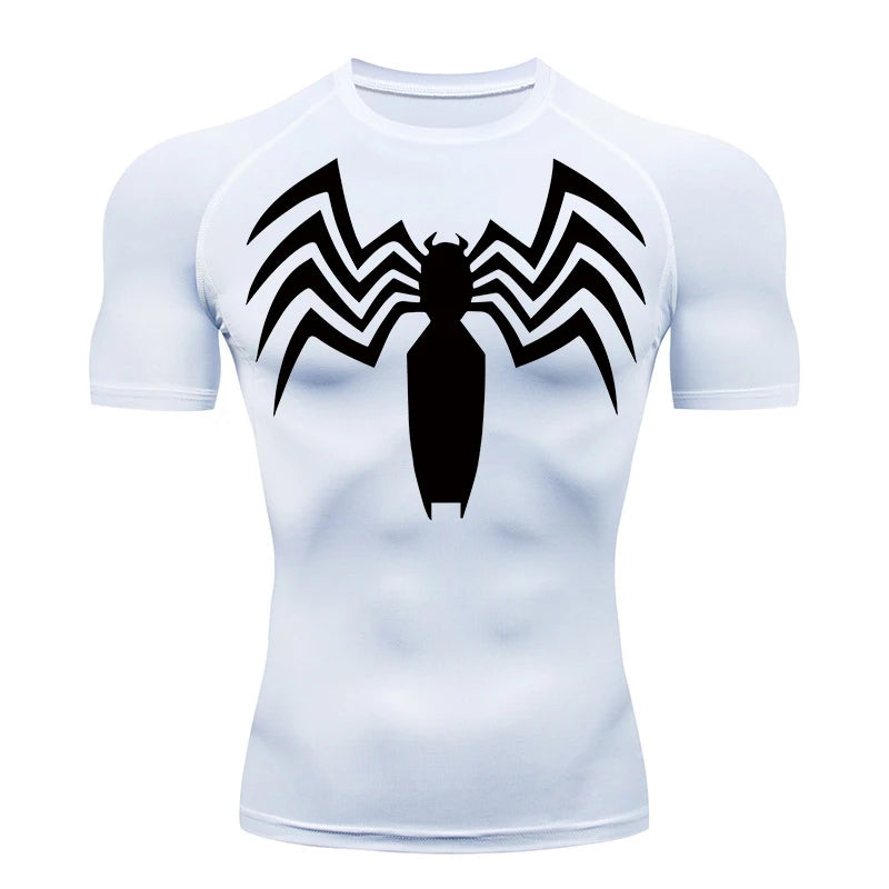 Spider Print Compression Shirts for Men Summer Short Sleeve Rash Guard Other - The Eezee Shop