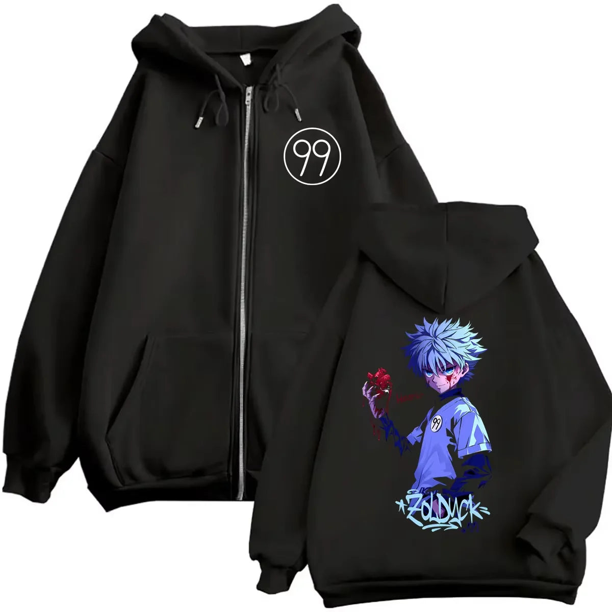 Killua Zoldyck Zip-Up Hoodie | Hunter x Hunter Fleece Jacket Hoodies & Sweatshirts - The Eezee Shop