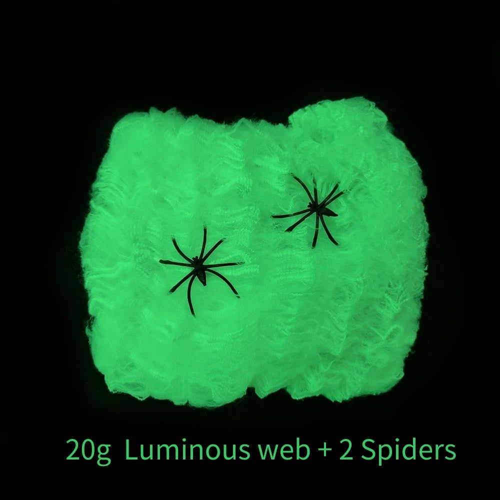 Glow Stretch Spider Web with Spiders | Halloween Cobweb Decor Halloween Decorations - The Eezee Shop