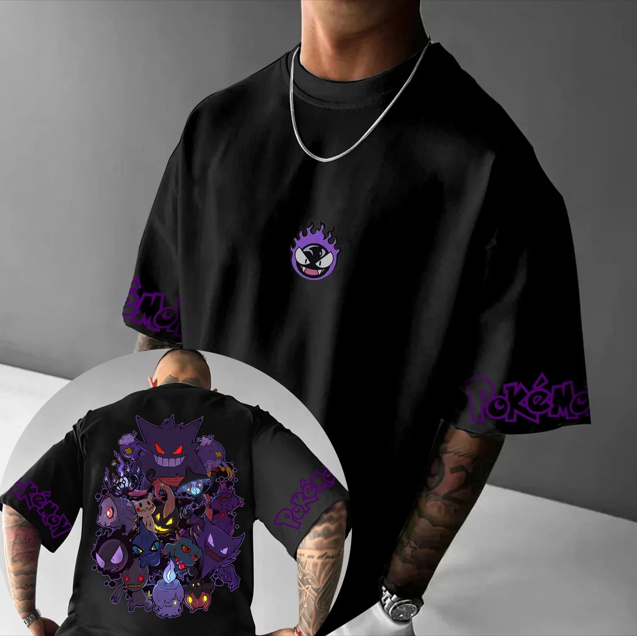Pokémon Co-branded Plus Size T-shirt 2026 Summer Men's New Gengar Anime Printed Casual Loose Harajuku Versatile Parent-child Top Anime Tshirts - The Eezee Shop