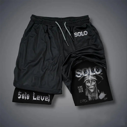 Anime Solo Level Print Men's Shorts Double-layer 2-1 Compression Gym Basketball Shorts Quick-drying Pants Sweatpants Summer Y2K Performance shorts - The Eezee Shop