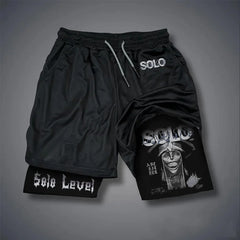 Anime Solo Level Print Men's Shorts Double-layer 2-1 Compression Gym Basketball Shorts Quick-drying Pants Sweatpants Summer Y2K Performance shorts - The Eezee Shop
