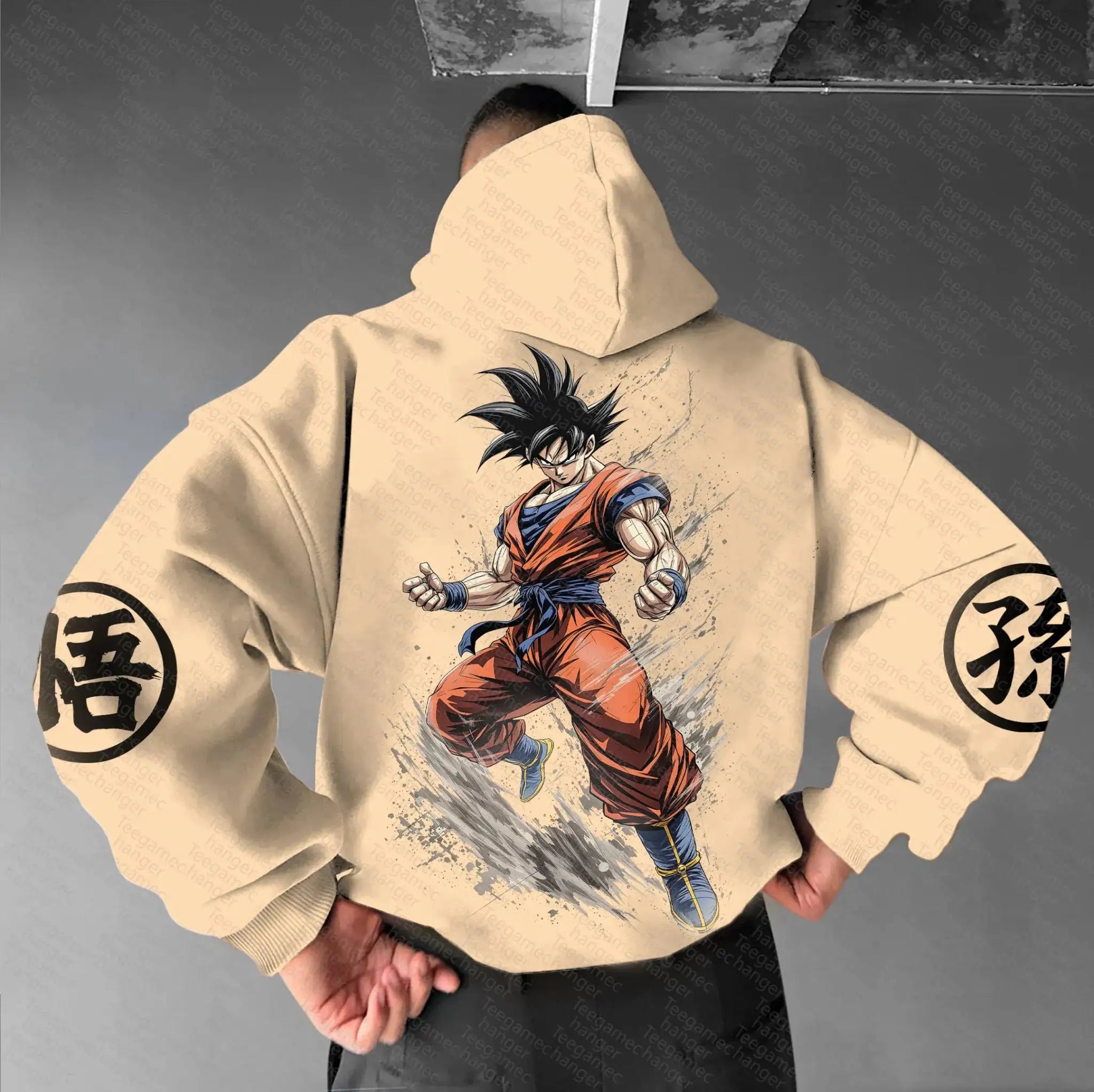 Goku Khaki Hoodie | Dragon Ball Kanji Sleeve Pullover Hoodies & Sweatshirts - The Eezee Shop