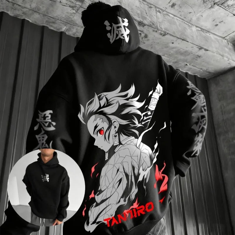 Tanjiro Oversized Cotton Hoodie | Demon Slayer Graphic Pullover Hoodies & Sweatshirts - The Eezee Shop