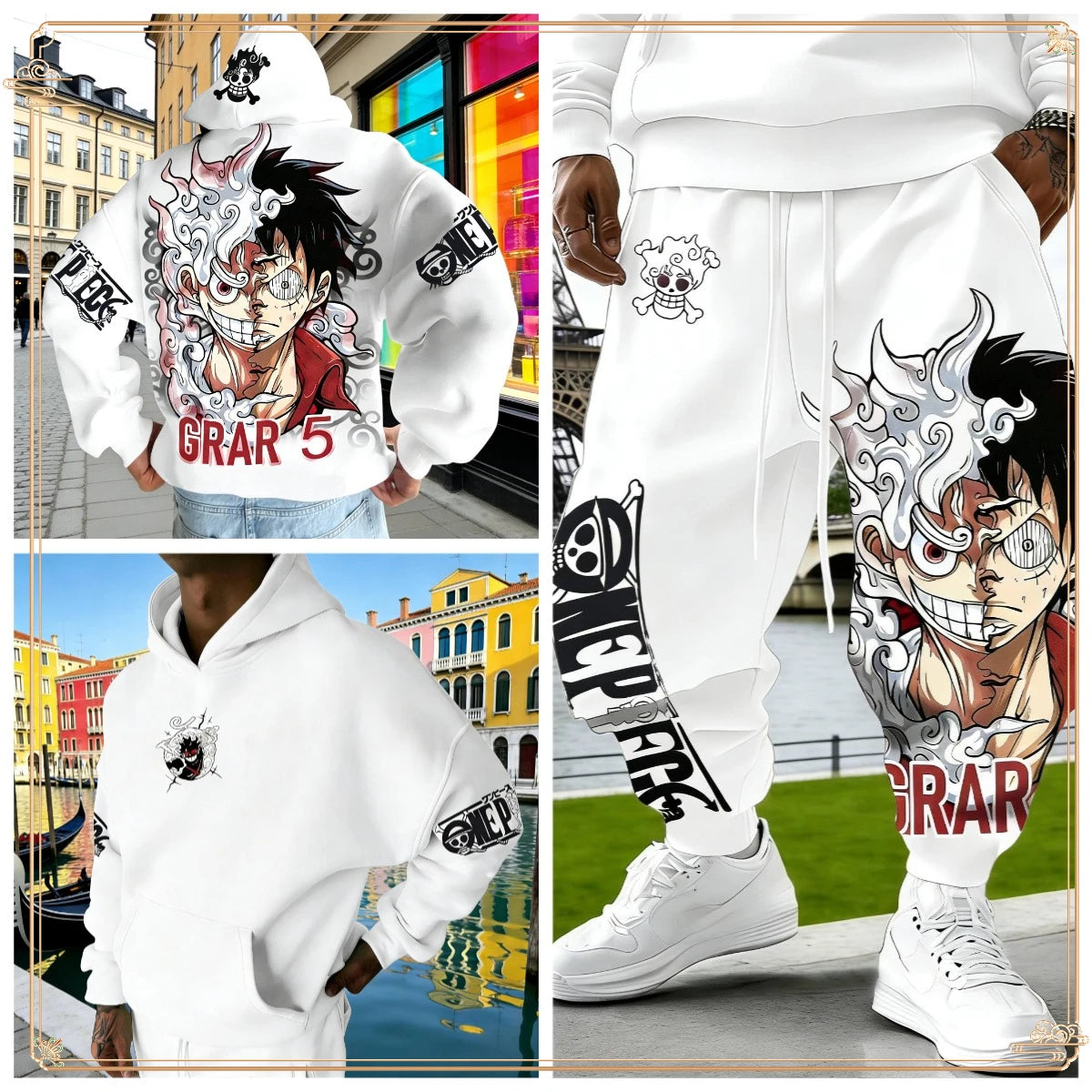 Luffy Gear 5 Hoodie & Pants Set | Red Cotton Tracksuit Outfit Sets - The Eezee Shop