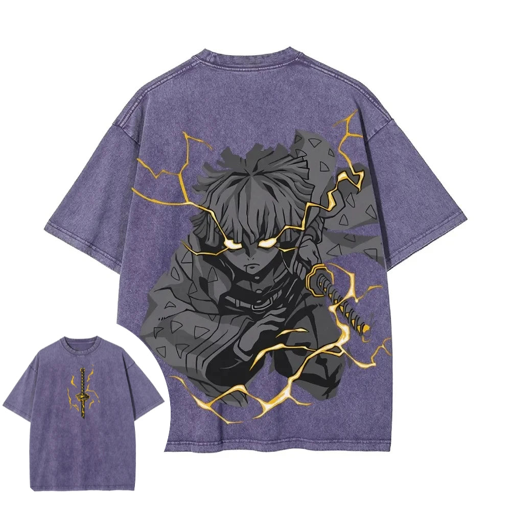 Zenitsu Agatsuma Washed T-Shirt | Demon Slayer Retro Tee Graphic Tees - The Eezee Shop