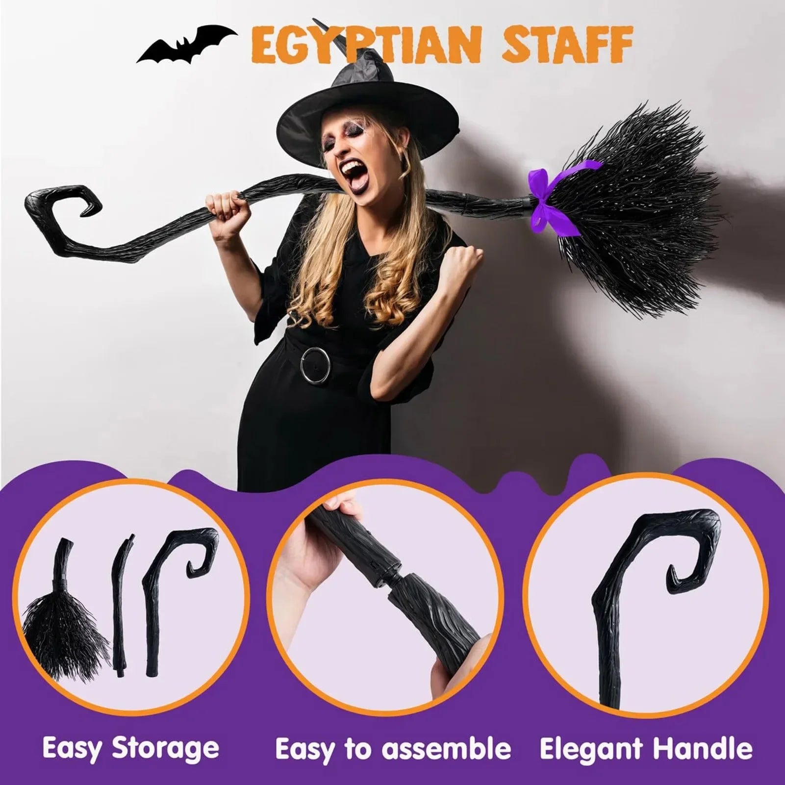 Plastic Witch Broom Prop | Halloween Costume & Party Decor Cosplay Props - The Eezee Shop