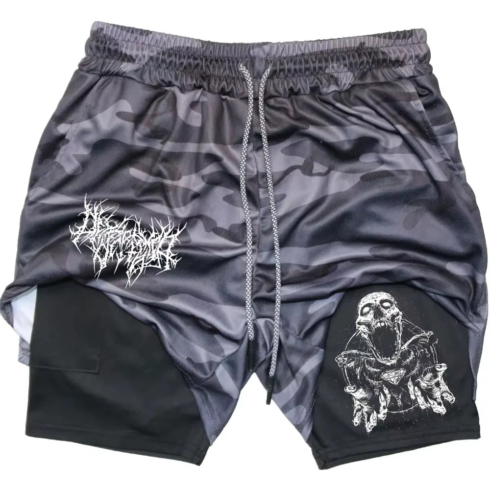 Y2K Skull 2-in-1 Gym Shorts | Men's Quick Dry Training Shorts Shorts - The Eezee Shop