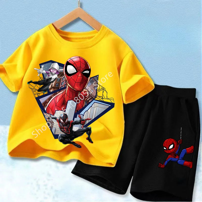 Kids Spider Hero T-Shirt & Shorts Set | Summer Outfit 3-12Y Outfit Sets - The Eezee Shop
