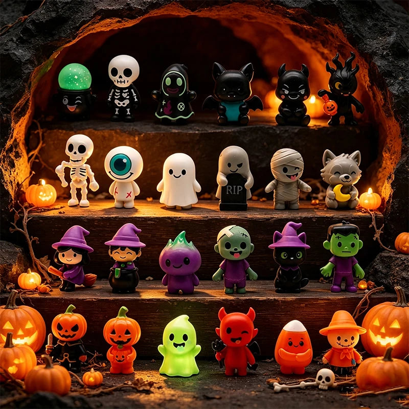 Mini Halloween Pumpkin Resin Statues | 24-Piece Witch & Devil Set Halloween Figurines - The Eezee Shop