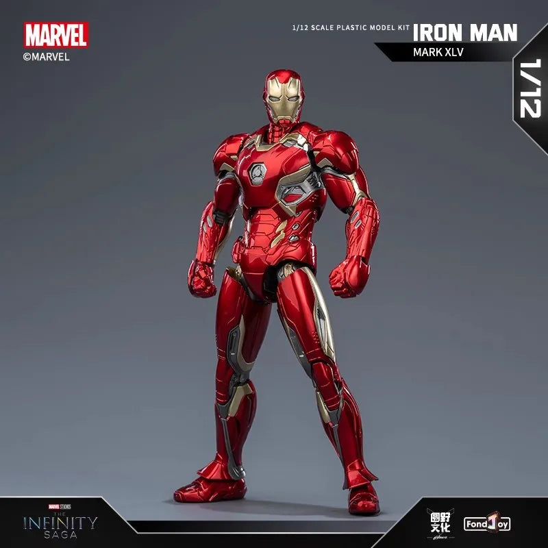 Marvel Iron Man Mark XLV model kit on a gray background