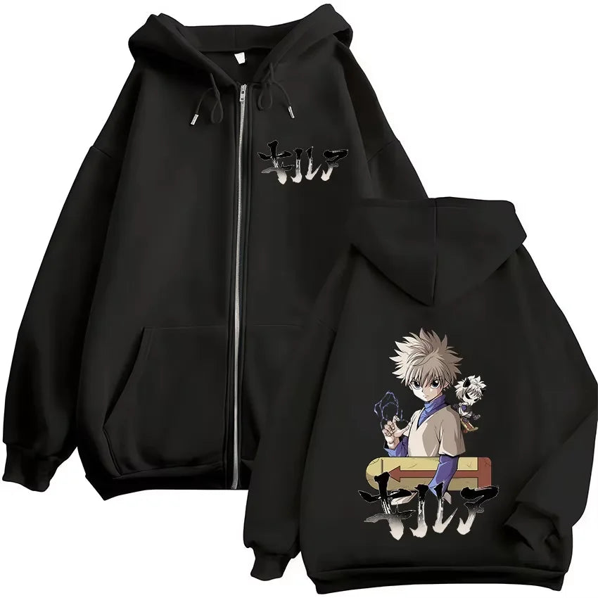 Killua Zoldyck Zip-Up Hoodie | Hunter x Hunter Fleece Jacket Hoodies & Sweatshirts - The Eezee Shop