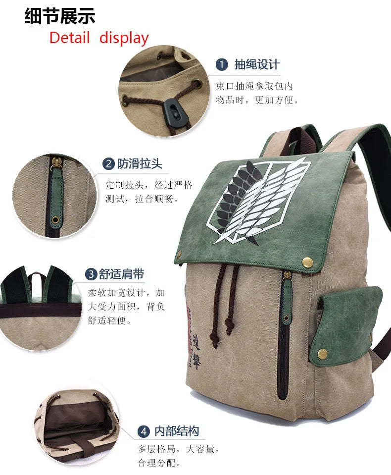 Attack on Titan Canvas Backpack | Anime Laptop School Bag Backpacks - The Eezee Shop