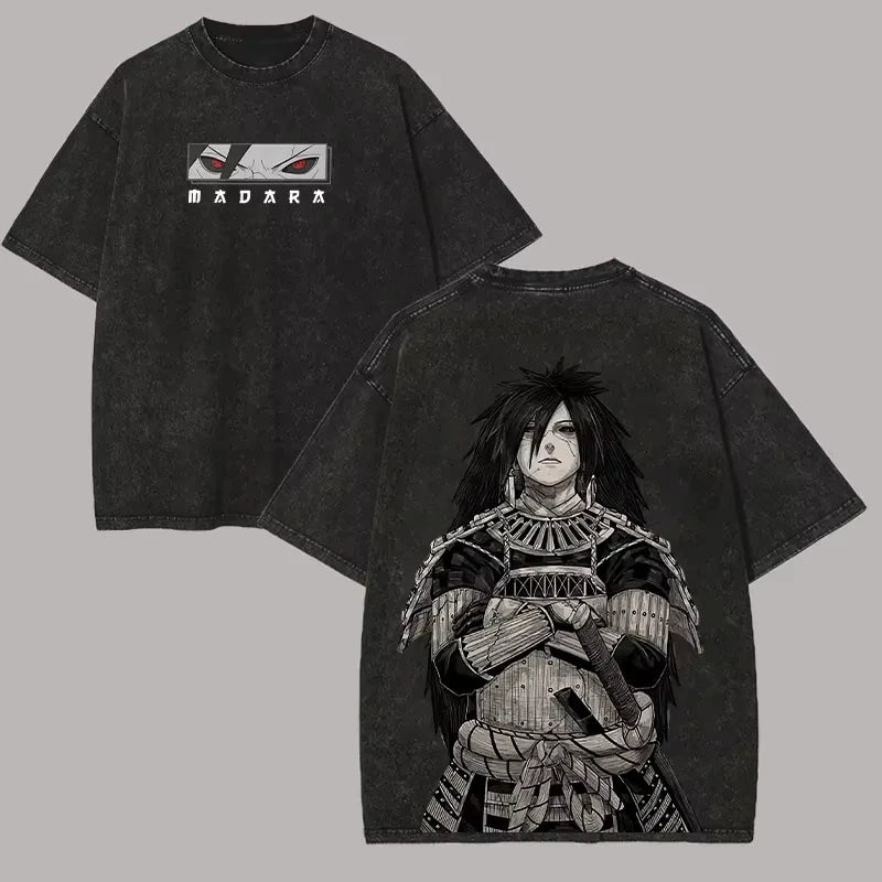 Madara Uchiha Acid Wash Sharingan Back Print Tee Naruto Anime Streetwear for Men & Women Anime Tshirts - The Eezee Shop