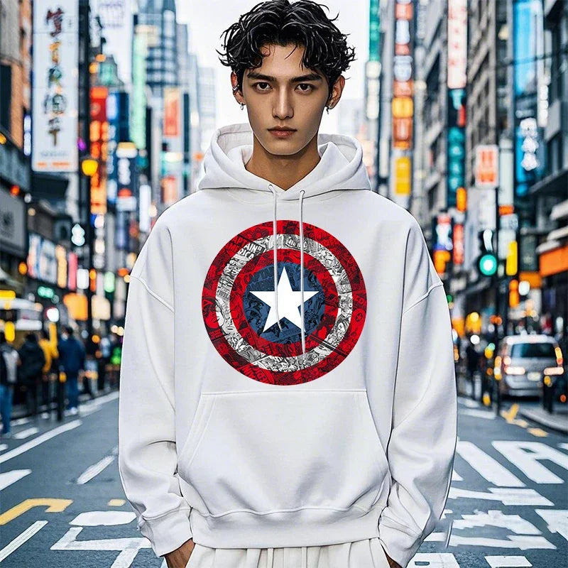 Captain America Shield Hoodie | Comic Print Loose Sweatshirt Hoodies & Sweatshirts - The Eezee Shop