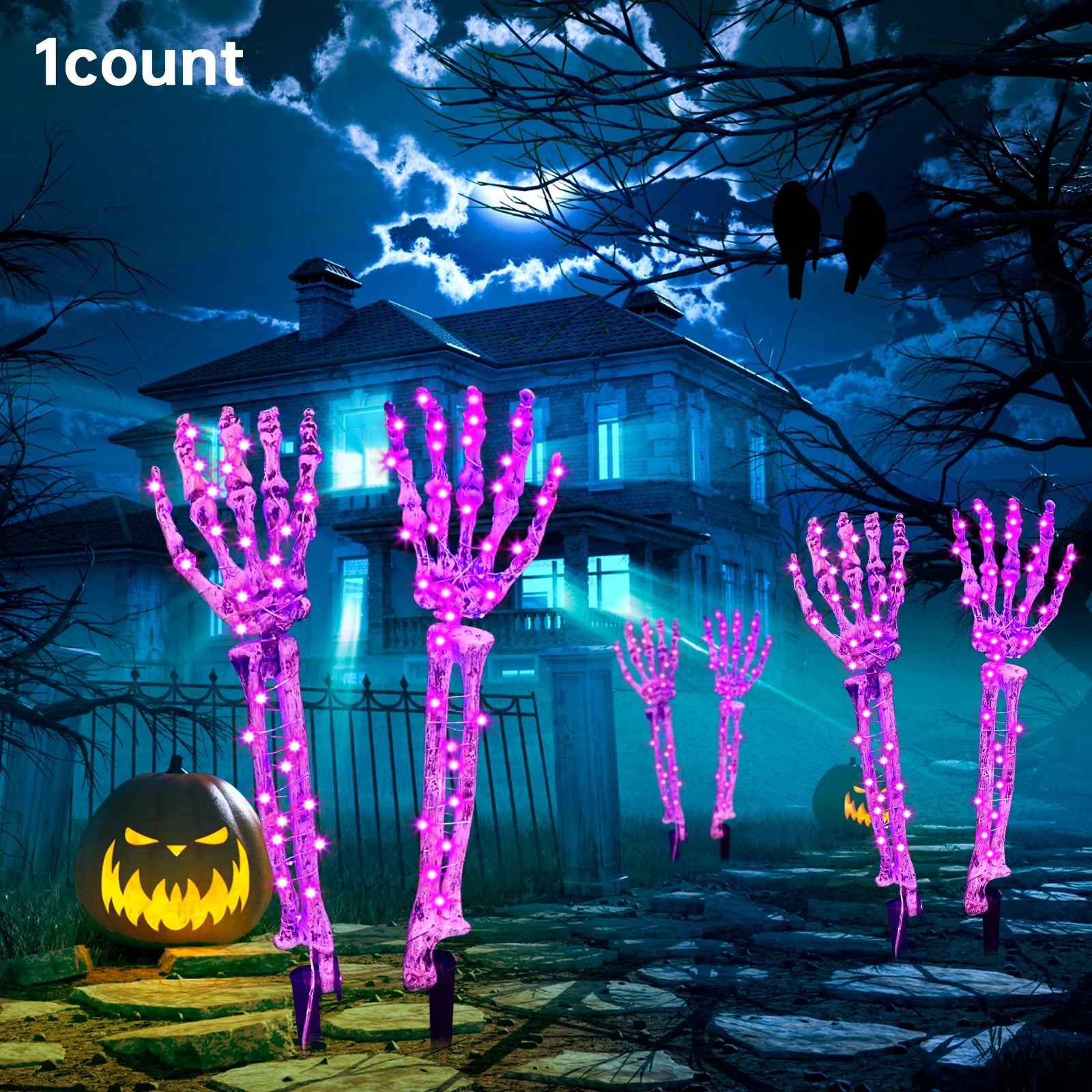 Solar Skeleton Hand Stake Lights | 2-Pack Purple LED Lawn Lights Halloween Lights - The Eezee Shop