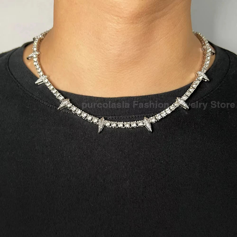 Lightning Pendant Tennis Necklace | Purple Iced Out CZ Chain Jewelry - The Eezee Shop