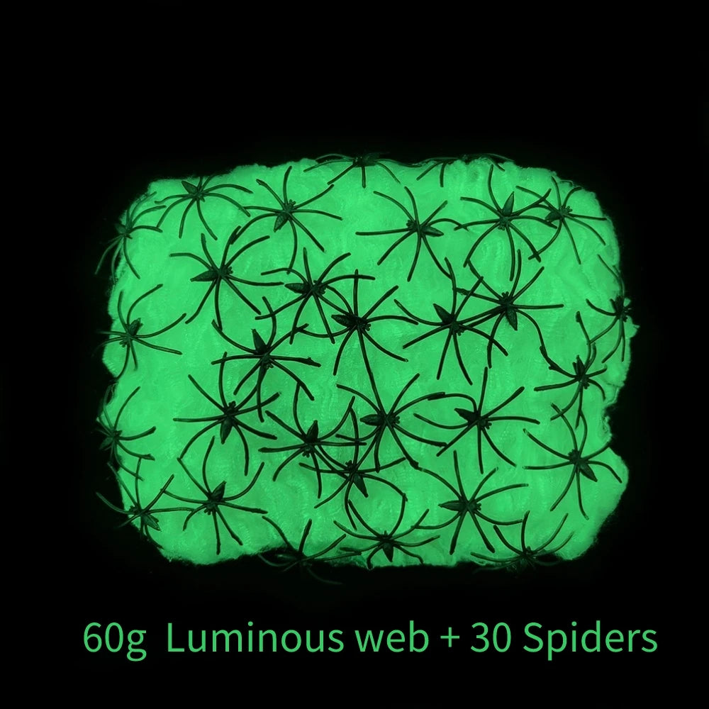 Glow Stretch Spider Web with Spiders | Halloween Cobweb Decor Halloween Decorations - The Eezee Shop