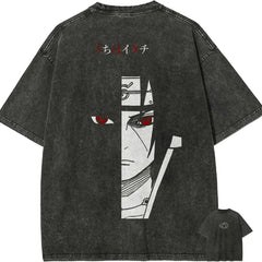 Naruto Itachi Uchiha T Shirt Sharingan Eye Vintage Acid Wash Streetwear Oversized Retro Anime Graphic Cotton Men Tees Top Anime Tshirts - The Eezee Shop