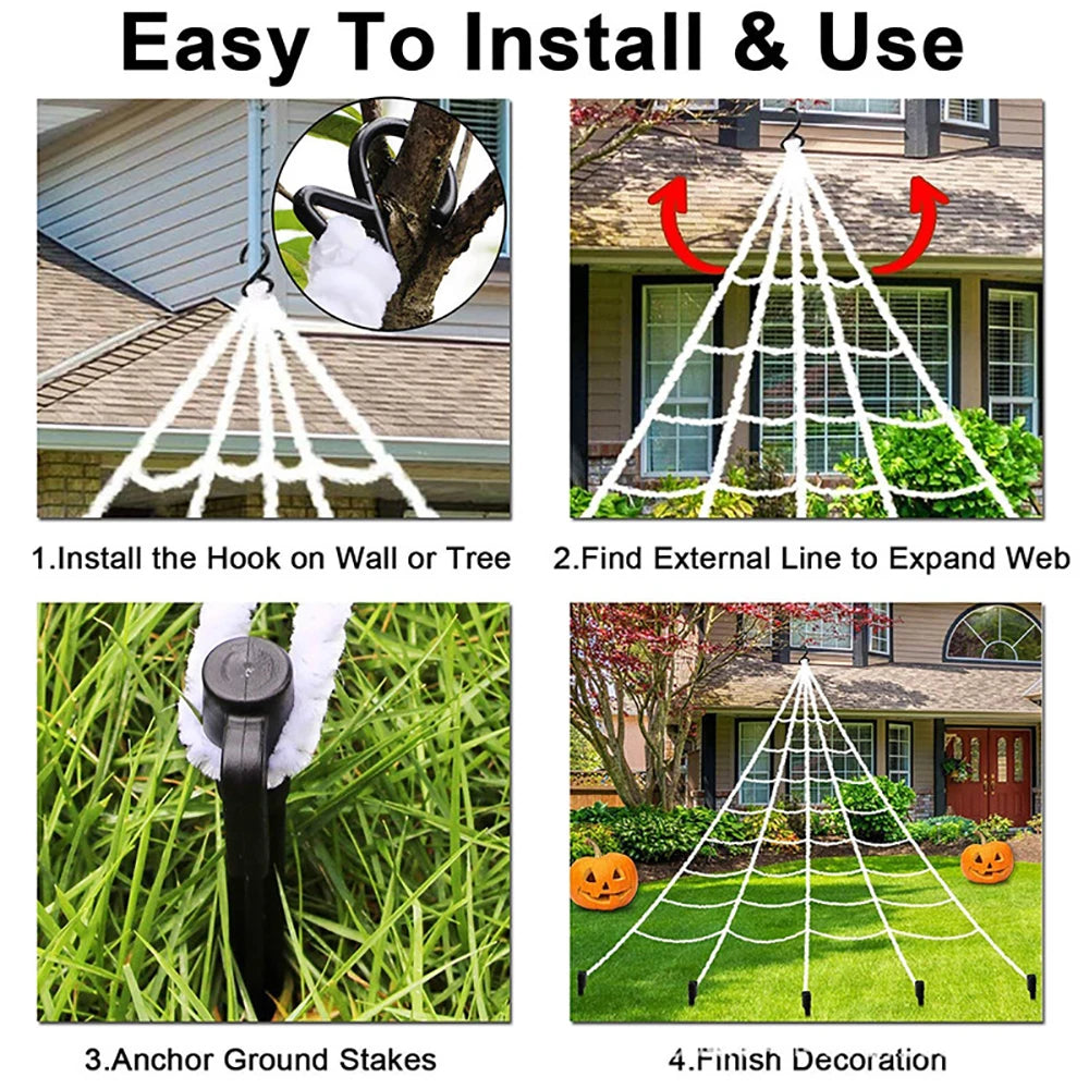 Plush Triangle Spider Web 5m | Haunted House Outdoor Decor Outdoor Halloween Decorations - The Eezee Shop