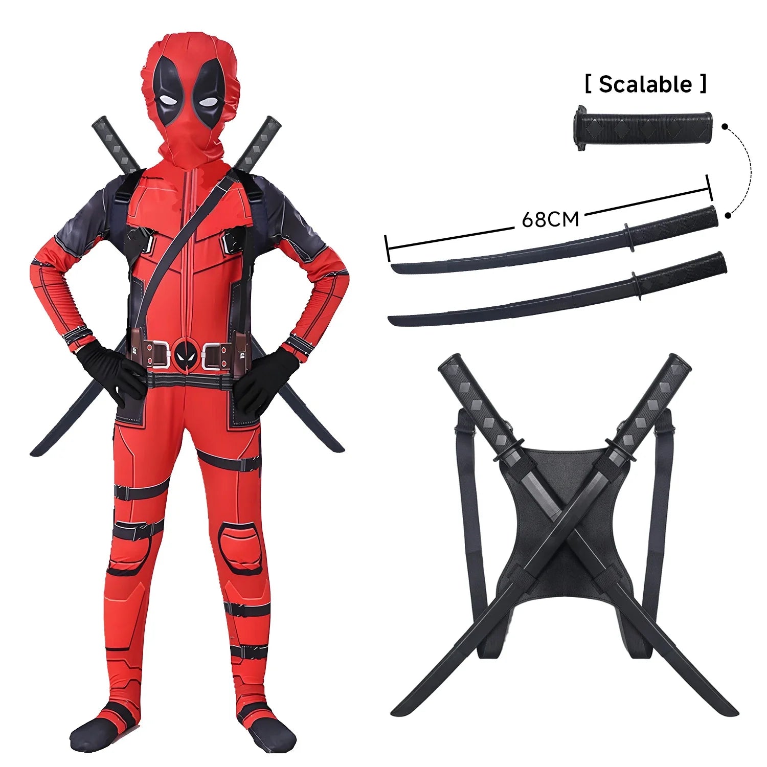 Deadpool Costume with Telescopic Swords | Superhero Jumpsuit Cosplay Costumes - The Eezee Shop