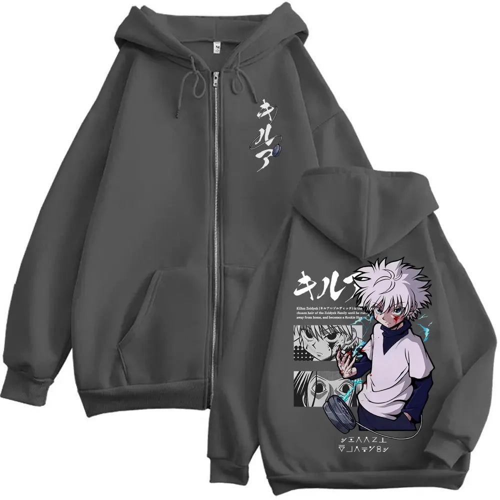 Killua Zoldyck Zip-Up Hoodie | Hunter x Hunter Fleece Jacket Hoodies & Sweatshirts - The Eezee Shop