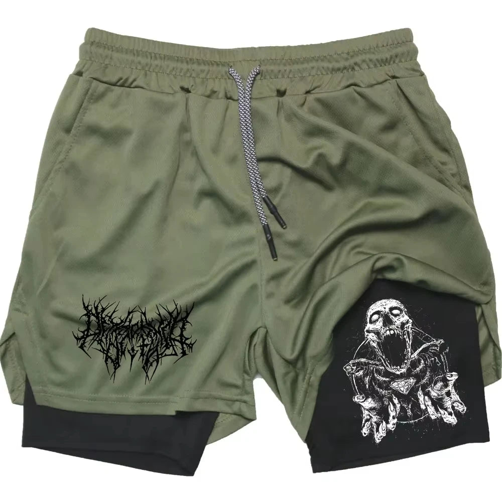 Y2K Skull 2-in-1 Gym Shorts | Men's Quick Dry Training Shorts Shorts - The Eezee Shop
