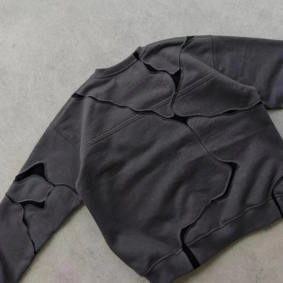 Dark Purple Patchwork Hoodie | Vintage Irregular Slit Pullover Hoodies & Sweatshirts - The Eezee Shop