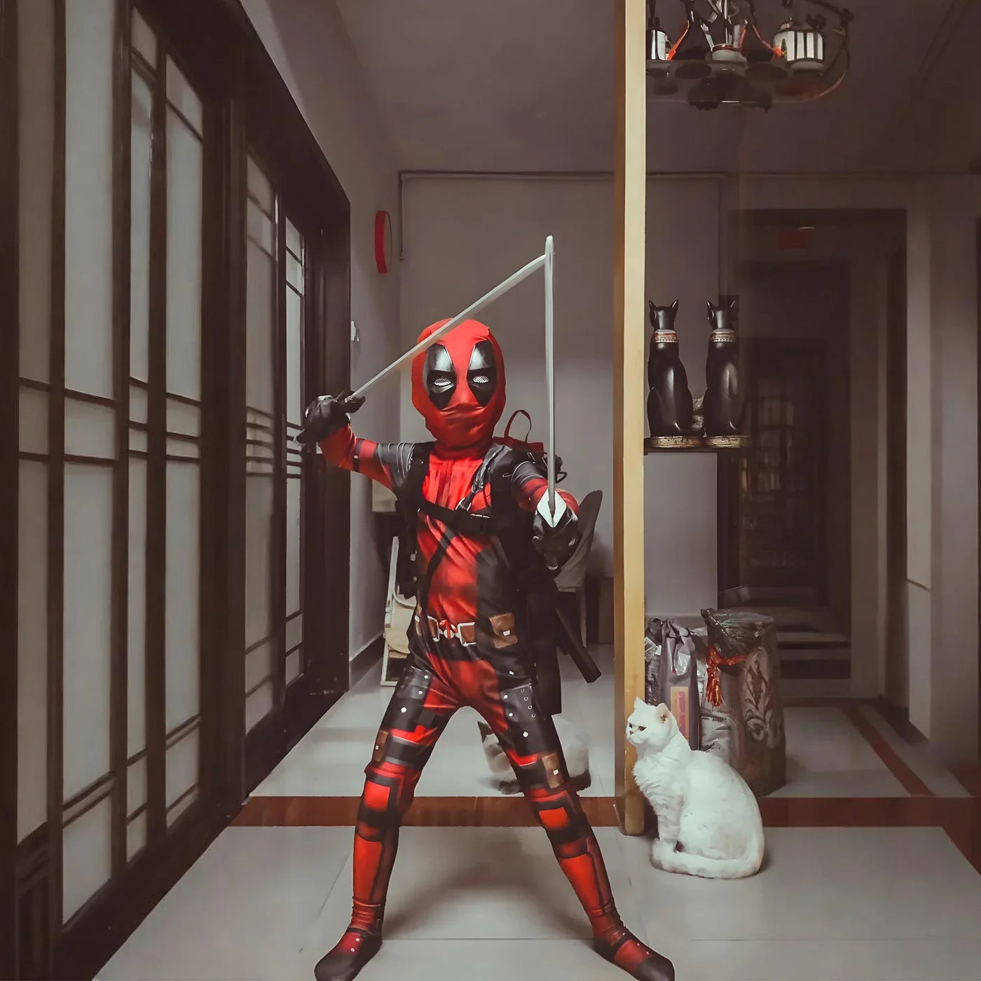 Deadpool Costume with Telescopic Swords | Superhero Jumpsuit Cosplay Costumes - The Eezee Shop