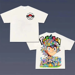 Pokémon Animation Derivatives Ash Ketchum Pikachu Printing T-shirt Men's Women's 2026 Summer Loose Cotton Street Trend Brand Top Anime Tshirts - The Eezee Shop