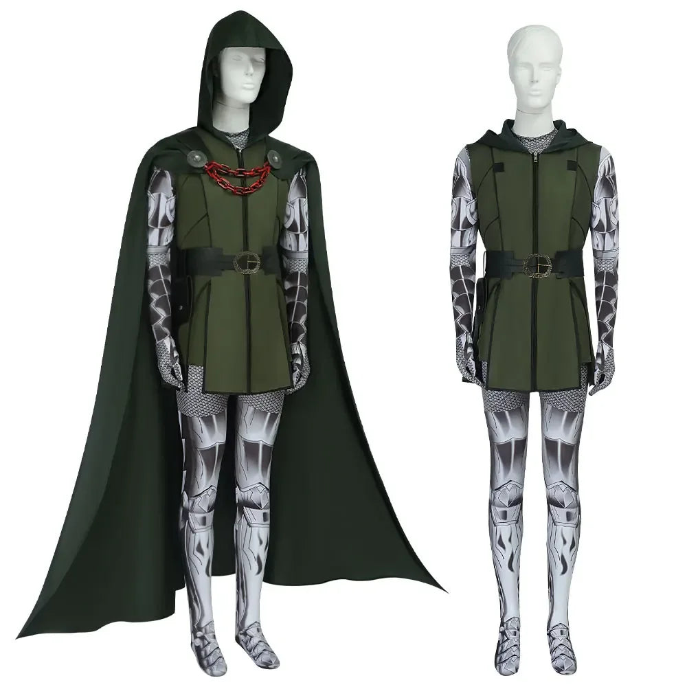 Doctor Doom Cosplay Costume | Green Vest Jumpsuit with Cape Set Cosplay Costumes - The Eezee Shop