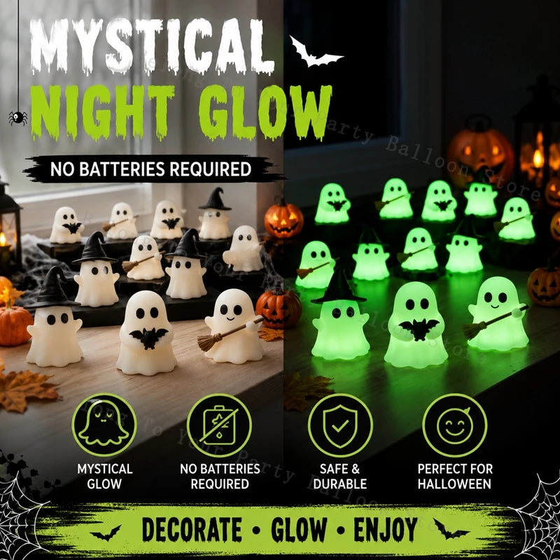 Glow-in-the-Dark Mini Ghost Figurine Set | Halloween Table Decor Halloween Figurines - The Eezee Shop