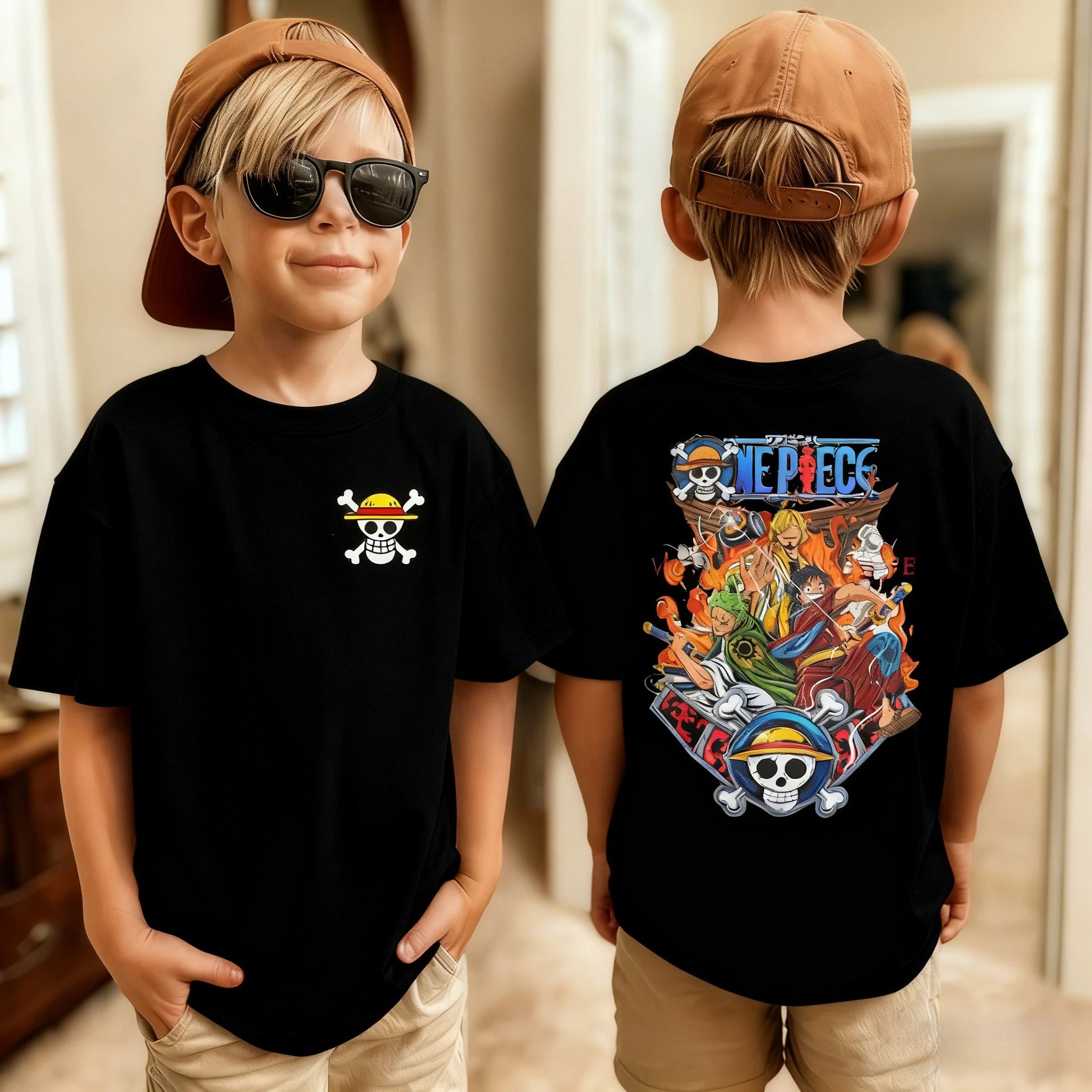 Kids One Piece T-Shirt | Luffy & Zoro Cotton Anime Tee Graphic Tees - The Eezee Shop