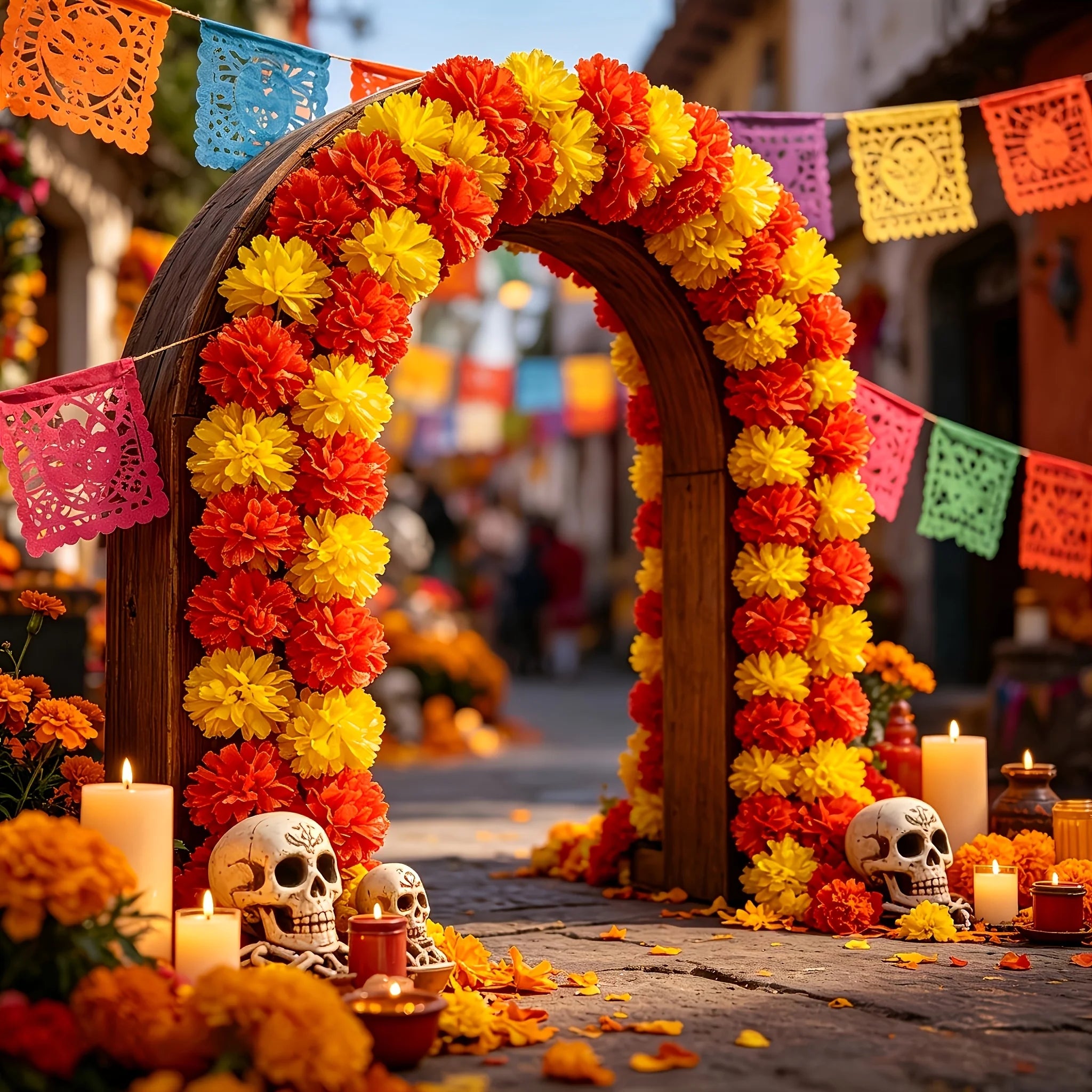 Artificial Marigold Garland | 2-Pack 3m Day of the Dead Decor Wreaths & Garlands - The Eezee Shop