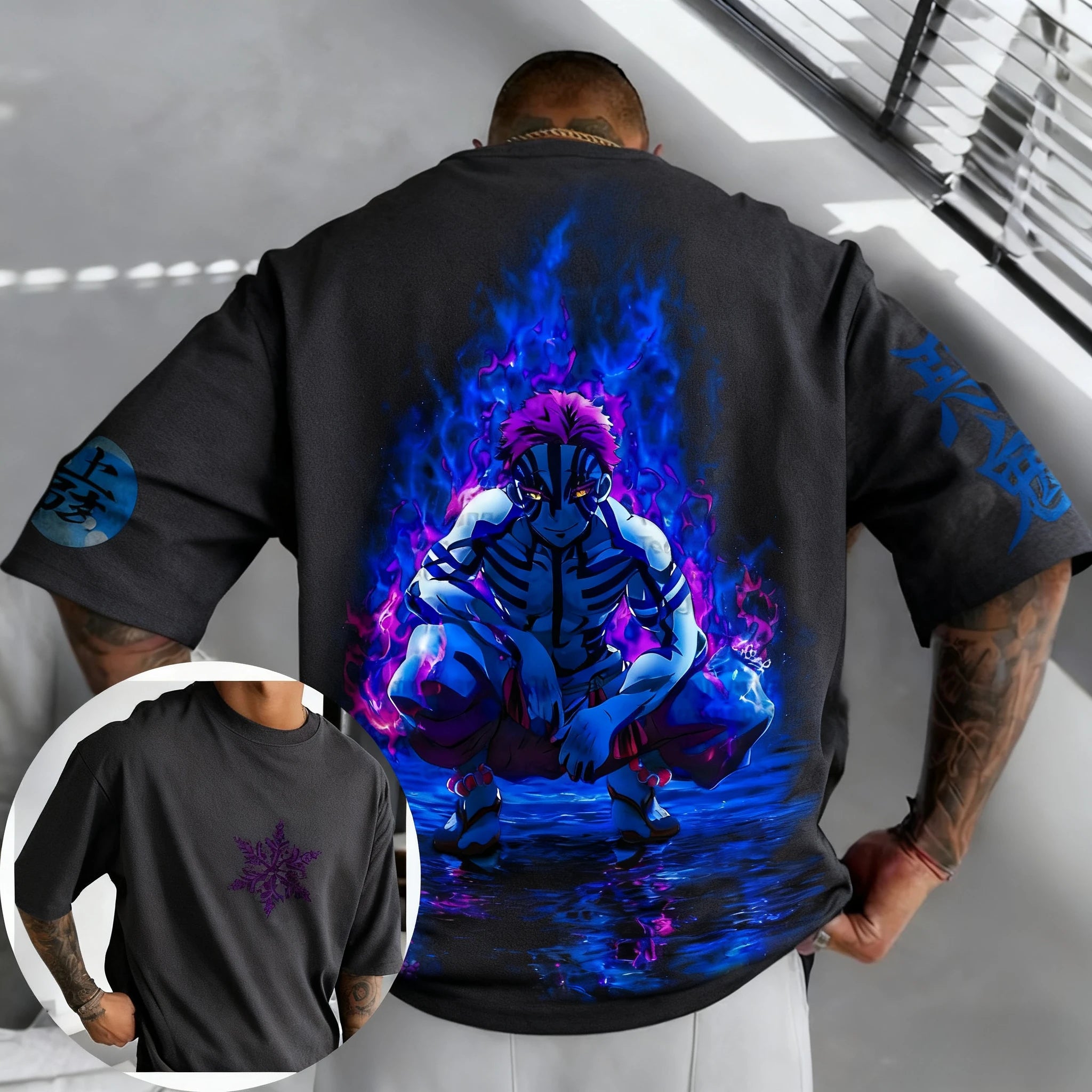 Demon Slayer Men's and Women's T-shirt Summer New Akaza Anime Printed Harajuku Plus Size Trend Y2K Casual Loose Parent Child Top Anime Tshirts - The Eezee Shop