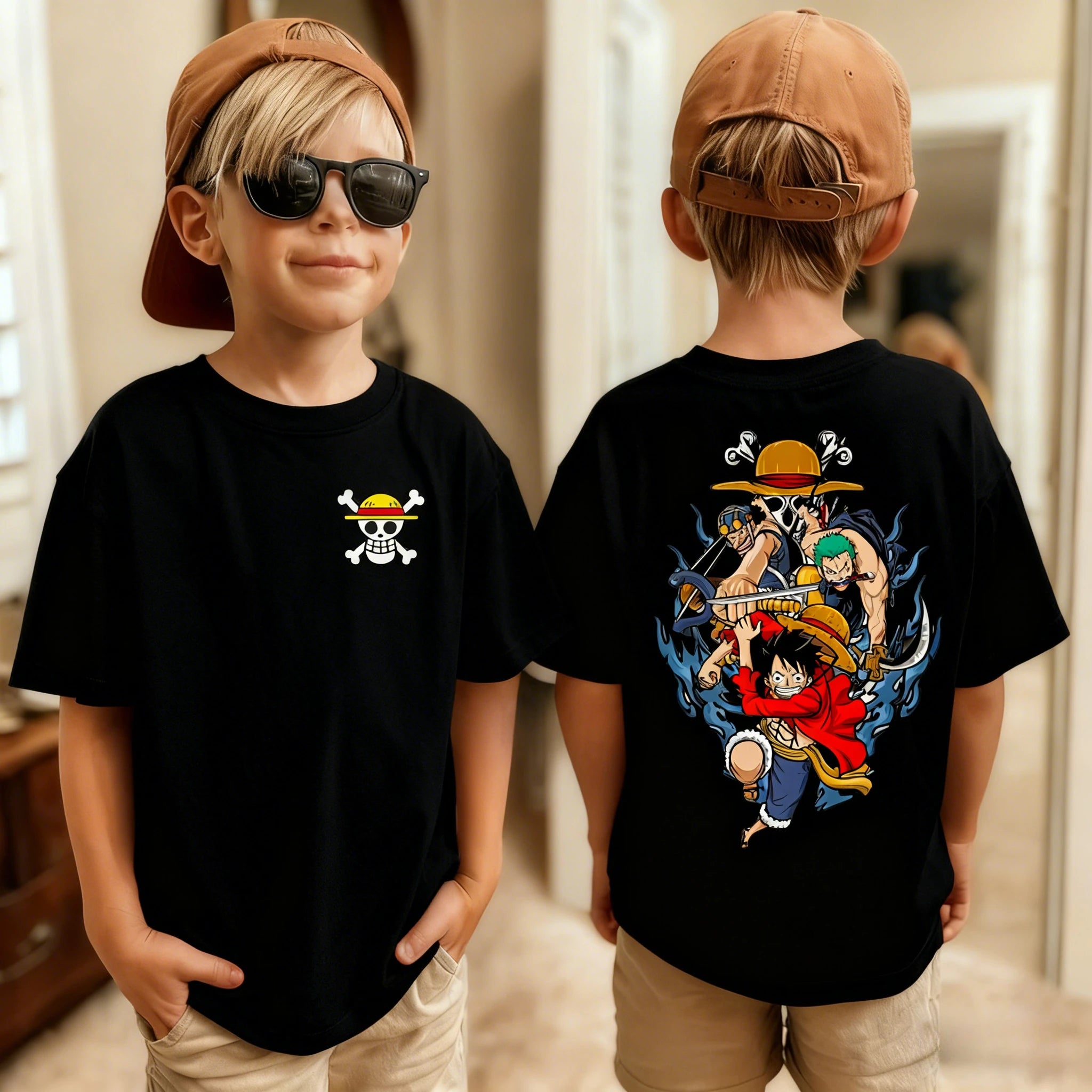 Kids One Piece T-Shirt | Luffy & Zoro Cotton Anime Tee Graphic Tees - The Eezee Shop