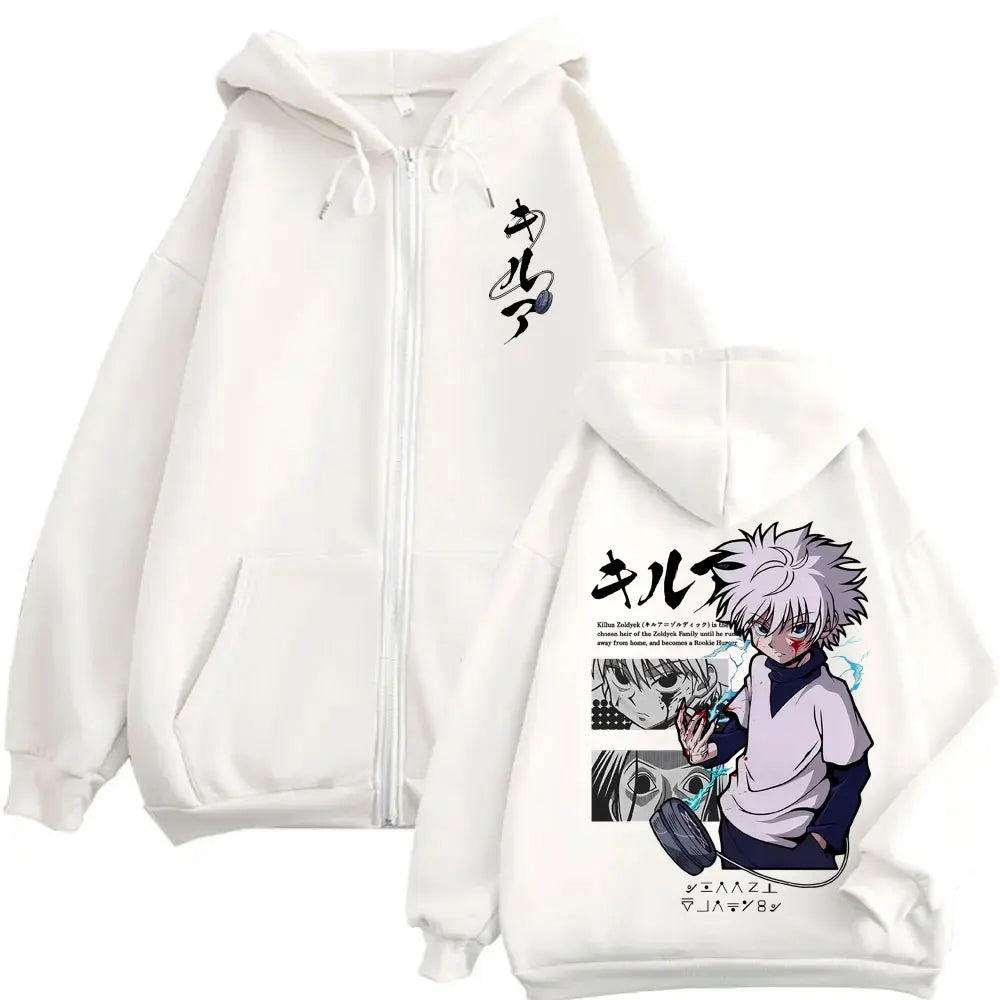 Killua Zoldyck Zip-Up Hoodie | Hunter x Hunter Fleece Jacket Hoodies & Sweatshirts - The Eezee Shop