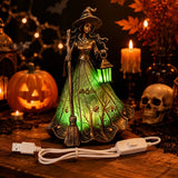 Witch Lantern Resin Night Light | Gothic Halloween Lamp with Broom Lamps & Night Lights - The Eezee Shop