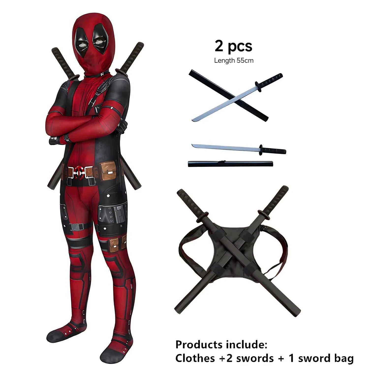Deadpool Cosplay Bodysuit & Sword Set | Halloween Jumpsuit Cosplay Costumes - The Eezee Shop